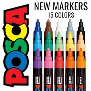 NEW 15 POSCA Paint Markers 5M Medium Tip Acrylic Paint Pens Art Supplies PC-5M 1